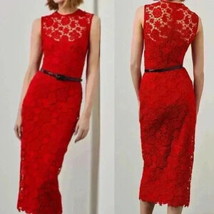 Ralph Lauren Collection Purple Label Embroidered Lace Red Midi Dress 10 M $2990
